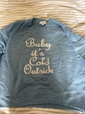 CeCe Light Blue Crewneck Sweater with White Script